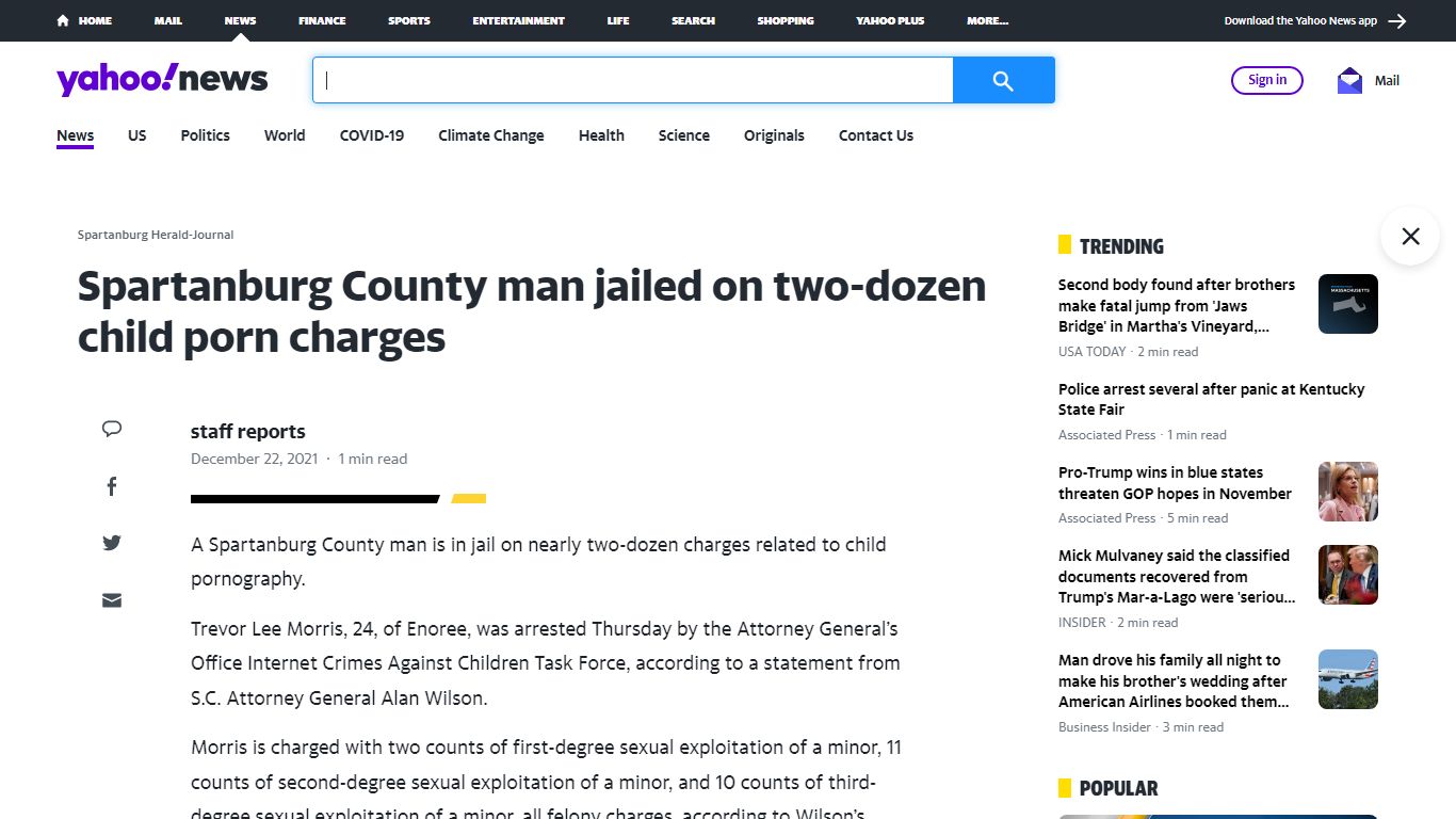 Spartanburg County man jailed on two-dozen child porn charges - Yahoo! News